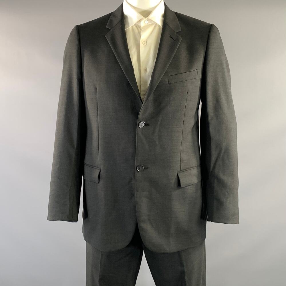 CALVIN KLEIN COLLECTION Chest Size 40 Grey Dark Wool Notch Lapel Suit
